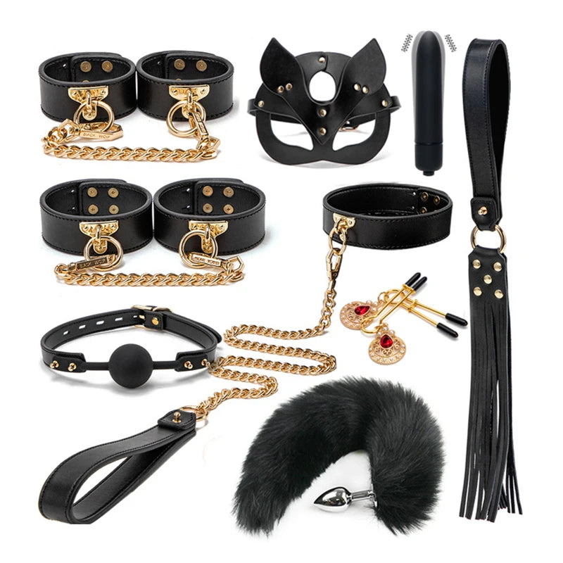 BlackWolf Deluxe: Kit BDSM de Cuero Genuino para Juegos de Dominación y Placer