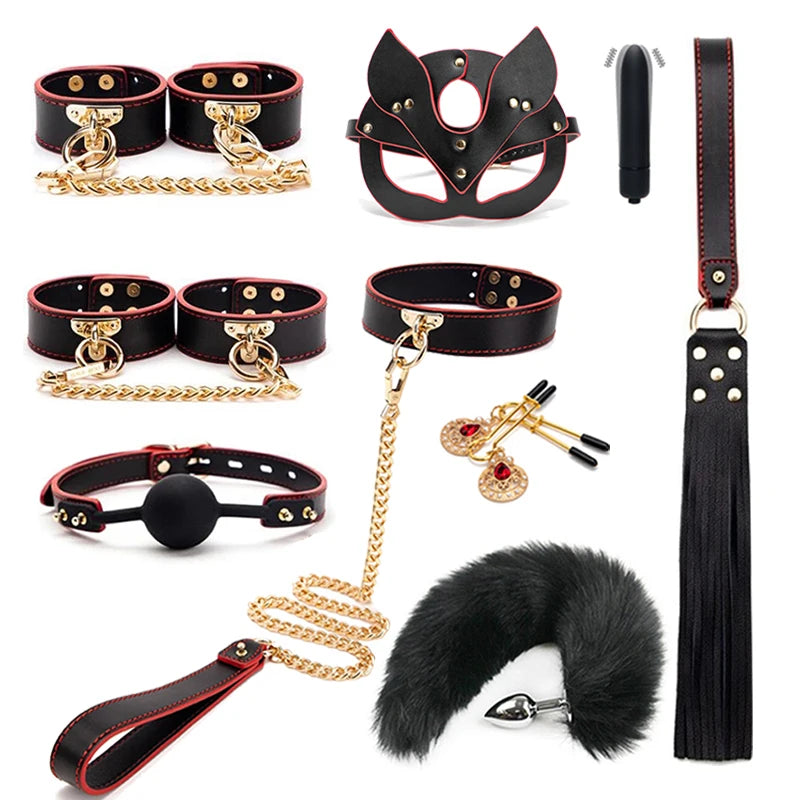 BlackWolf Deluxe: Kit BDSM de Cuero Genuino para Juegos de Dominación y Placer