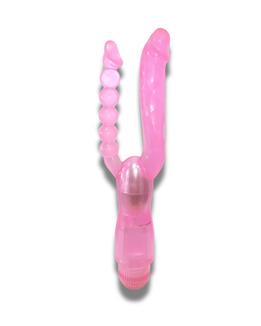 Vibrador Doble Anal y Vaginal Rosa | Estimulación Dual con Bolas Anales – 13×3 cm + 12×2 cm – Potencia Ajustable