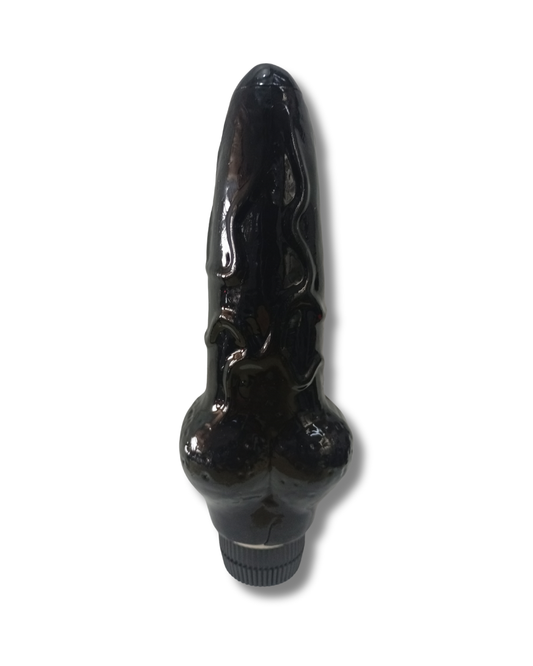 Vibrador Realista Negro con Testículos 17.5 cm – Silicona Premium, Vibración Potente