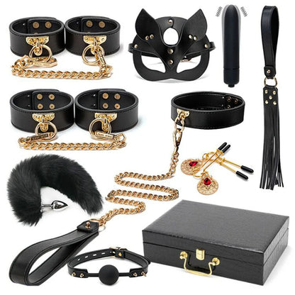 BlackWolf Deluxe: Kit BDSM de Cuero Genuino para Juegos de Dominación y Placer