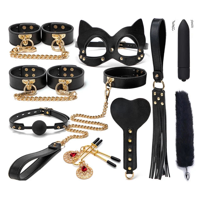 BlackWolf Deluxe: Kit BDSM de Cuero Genuino para Juegos de Dominación y Placer