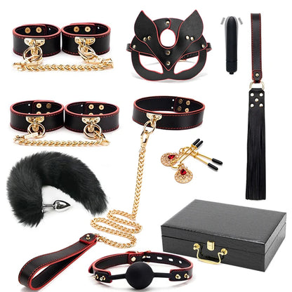 BlackWolf Deluxe: Kit BDSM de Cuero Genuino para Juegos de Dominación y Placer