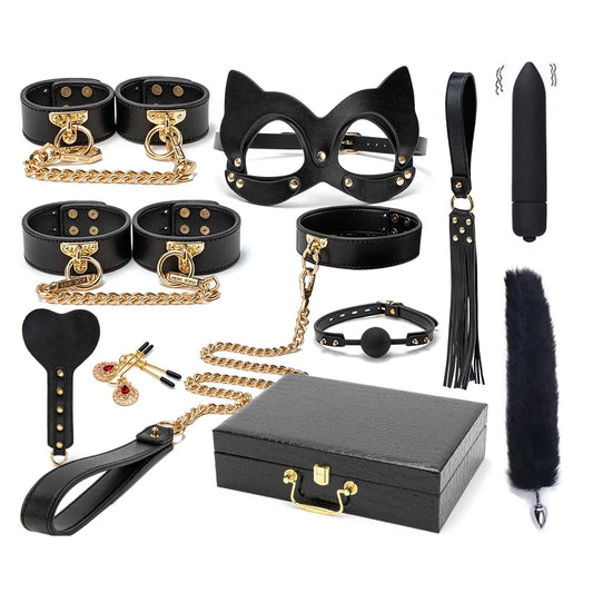 BlackWolf Deluxe: Kit BDSM de Cuero Genuino para Juegos de Dominación y Placer