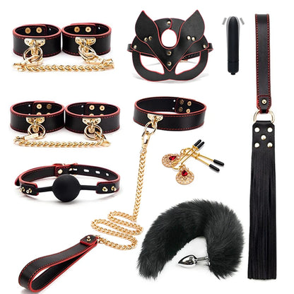 BlackWolf Deluxe: Kit BDSM de Cuero Genuino para Juegos de Dominación y Placer